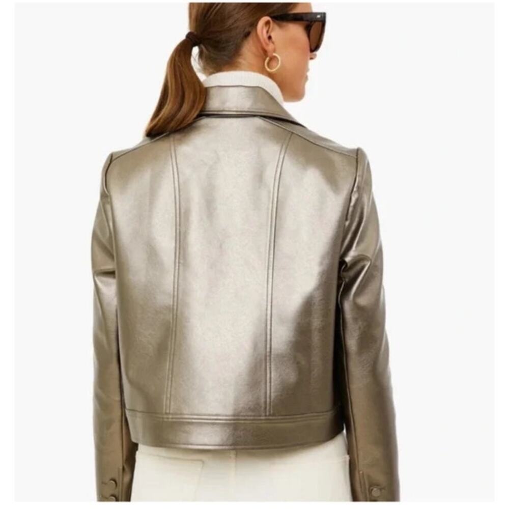 Metallic Leather Cropped Jacket - Gold - Picture 4 of 16